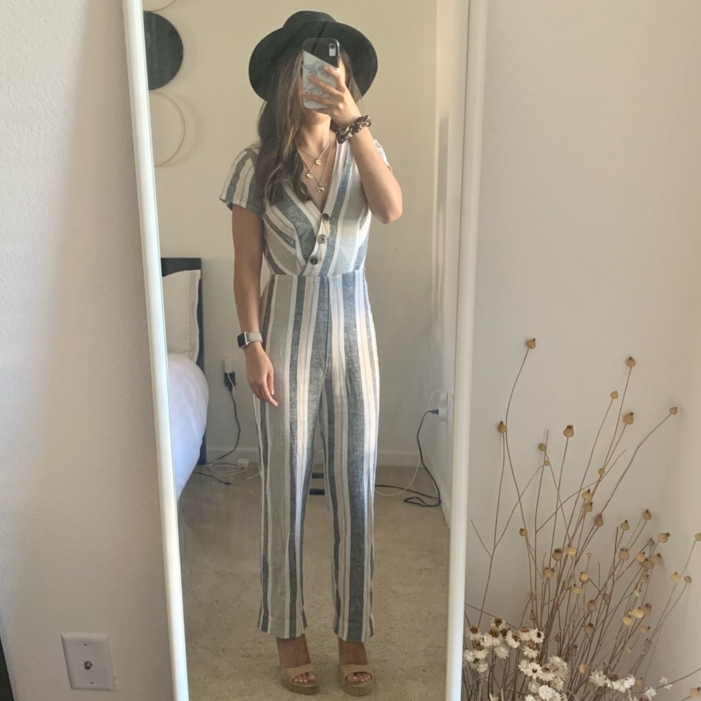 Striped Button Down Jumpsuit